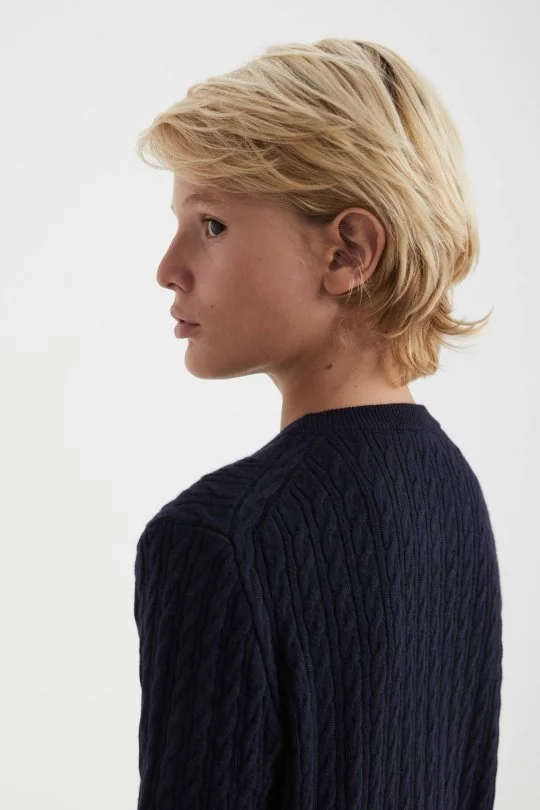 Hemington - Saç Örgü Desenli Lambswool Lacivert Çocuk Kazak (2)