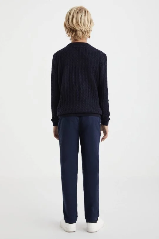 Hemington - Saç Örgü Desenli Lambswool Lacivert Çocuk Kazak (4)