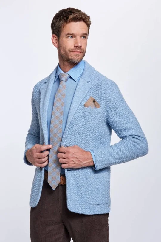 Hemington - Saf Kaşmir Açık Mavi Triko Ceket