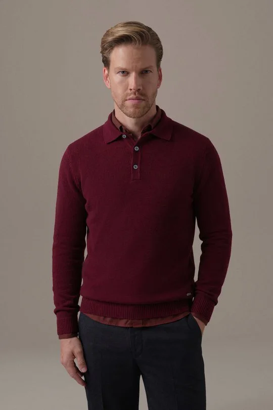 Saf Kaşmir Bordo Polo Kazak
