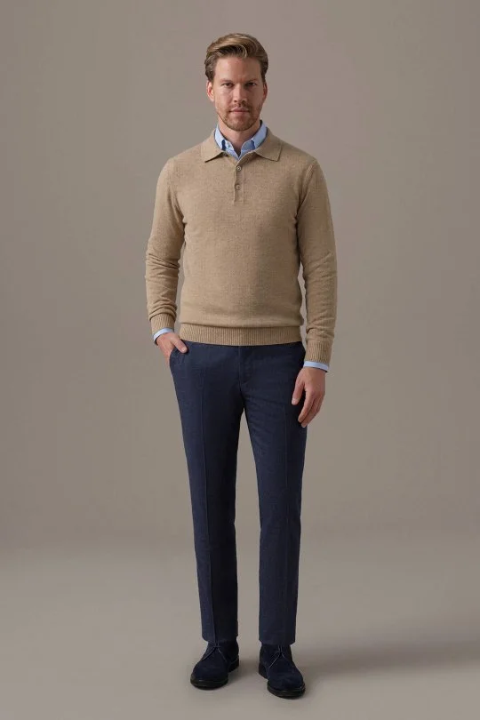 Saf Kaşmir Camel Polo Kazak