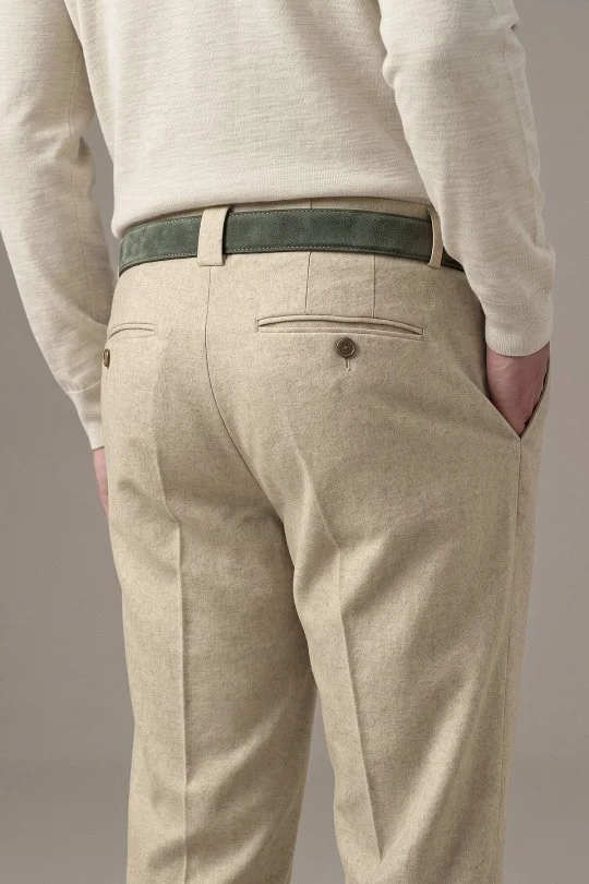 Saf Kaşmir Bej Chino Flanel Pantolon