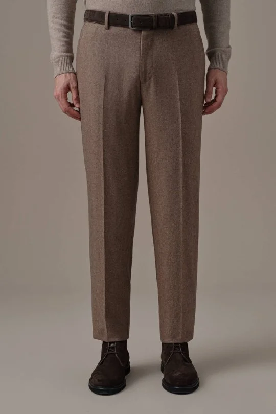 Saf Kaşmir Tütün Rengi Chino Flanel Pantolon