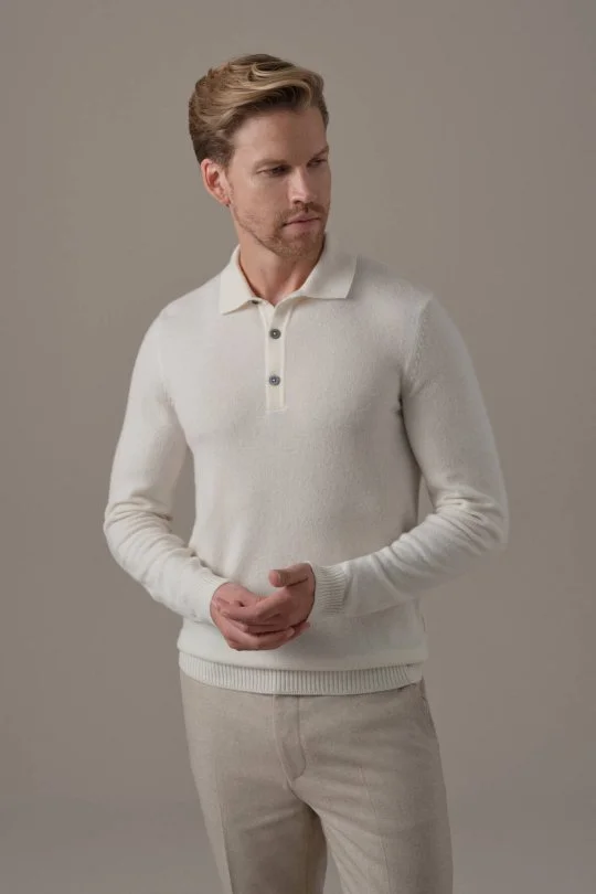 Hemington - Saf Kaşmir Ekru Polo Kazak (1)