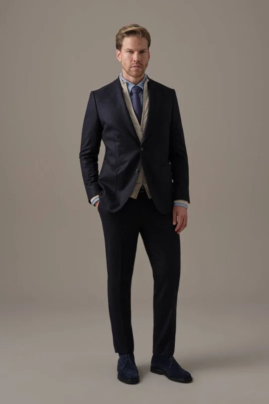 Saf Kaşmir Lacivert Blazer Ceket