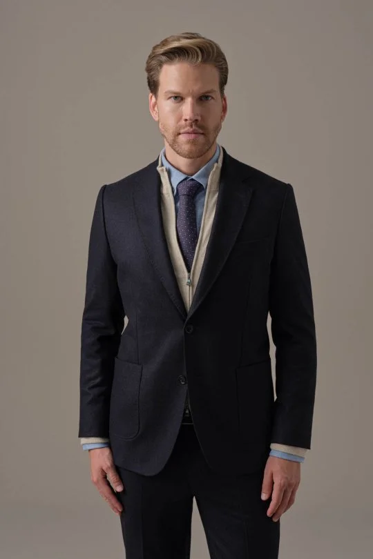 Saf Kaşmir Lacivert Blazer Ceket