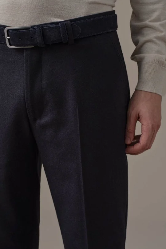 Saf Kaşmir Lacivert Chino Flanel Pantolon