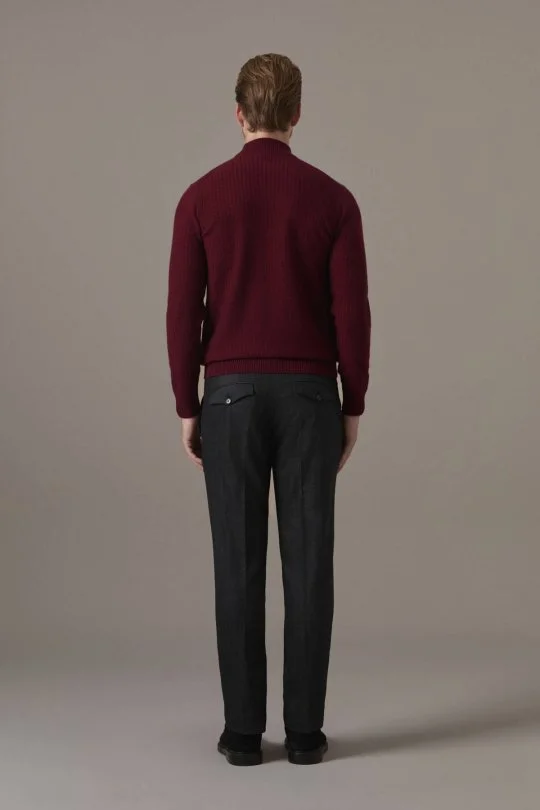 Saf Kaşmir Lupeto Yaka Zigzag Örgü Bordo Kazak