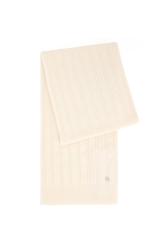Saf Kaşmir Örgü Desenli Beyaz Atkı