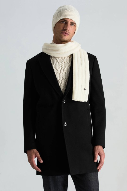 Saf Kaşmir Örgü Desenli Beyaz Atkı