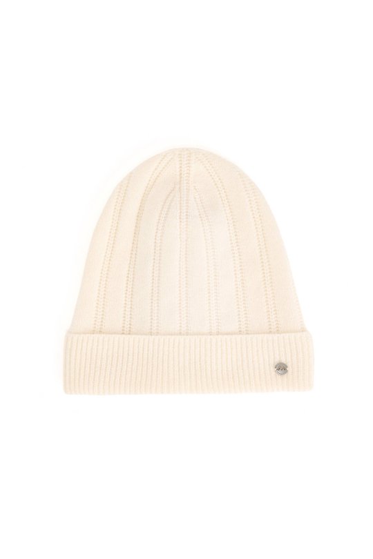 Saf Kaşmir Örgü Desenli Beyaz Bere