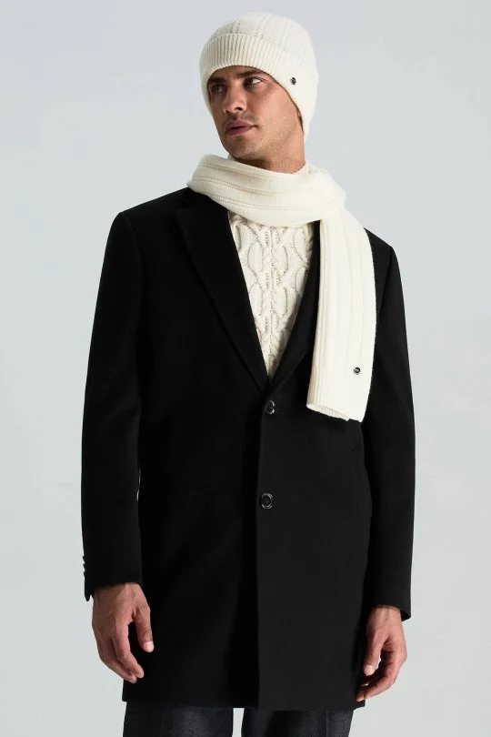 Hemington - Saf Kaşmir Örgü Desenli Beyaz Bere (1)