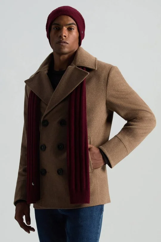 Hemington - Saf Kaşmir Örgü Desenli Bordo Atkı