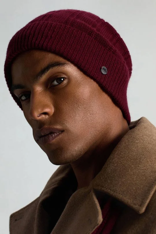 Hemington - Saf Kaşmir Örgü Desenli Bordo Bere