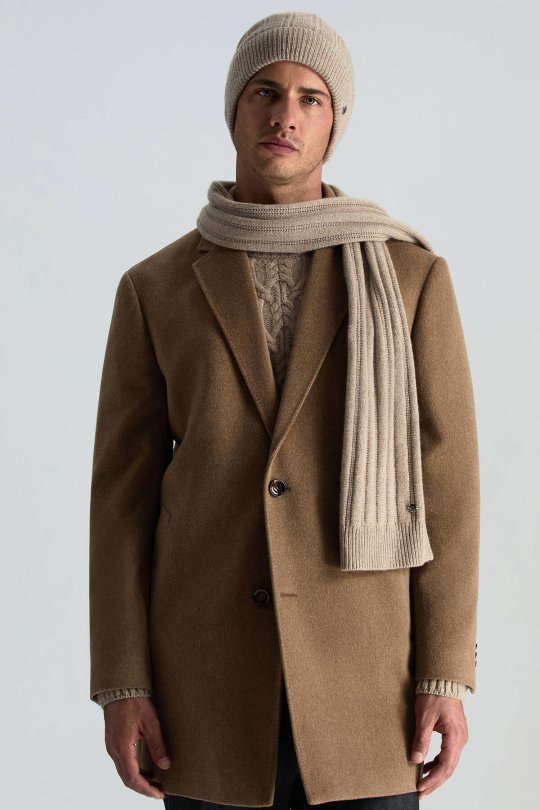 Saf Kaşmir Örgü Desenli Camel Bere