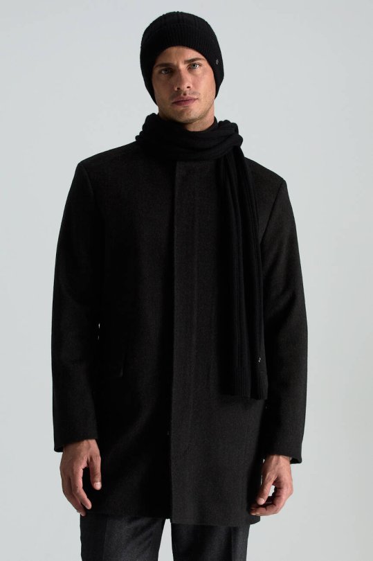 Saf Kaşmir Örgü Desenli Siyah Atkı