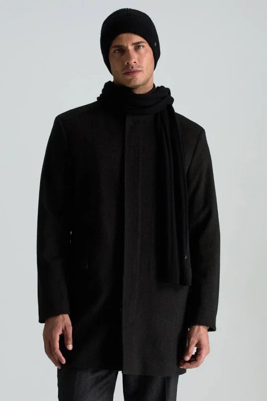 Hemington - Saf Kaşmir Örgü Desenli Siyah Atkı