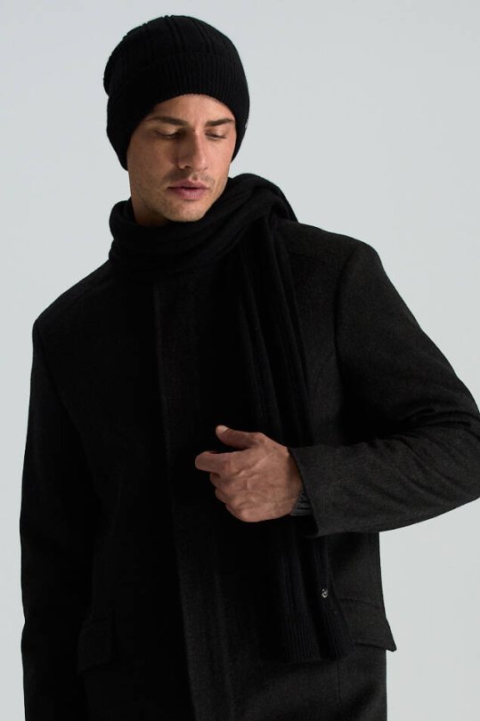 Saf Kaşmir Örgü Desenli Siyah Atkı