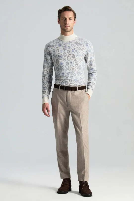 Hemington - Saf Kaşmir Paisley Desen Lupetto Yaka Ekru Kazak (1)