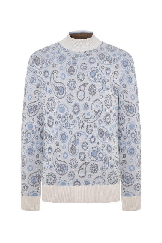 Saf Kaşmir Paisley Desen Lupetto Yaka Ekru Kazak