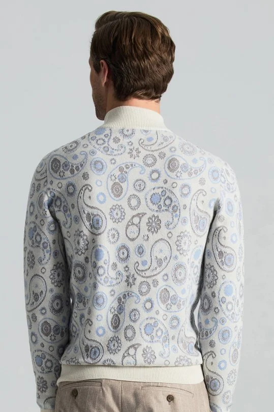 Hemington - Saf Kaşmir Paisley Desen Lupetto Yaka Ekru Triko (3)