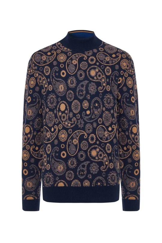 Hemington - Saf Kaşmir Paisley Desen Lupetto Yaka Lacivert Triko (6)