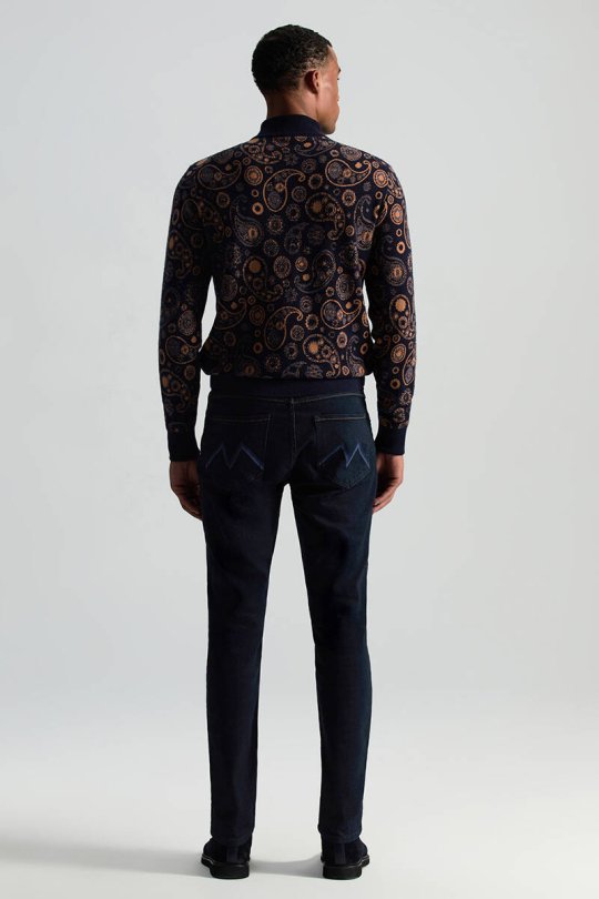 Saf Kaşmir Paisley Desen Lupetto Yaka Lacivert Triko