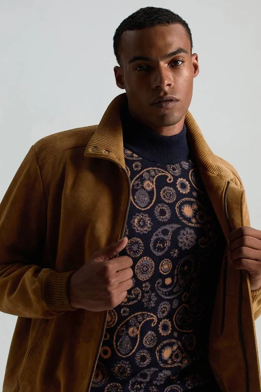 Hemington - Saf Kaşmir Paisley Desen Lupetto Yaka Lacivert Triko (3)