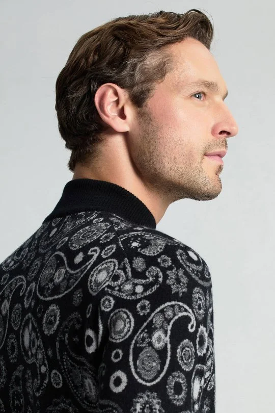 Hemington - Saf Kaşmir Paisley Desen Lupetto Yaka Siyah Triko (2)