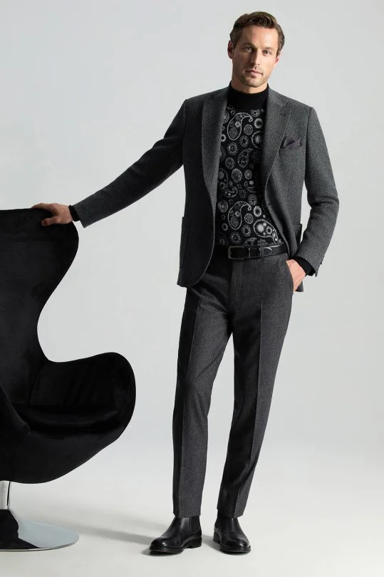 Hemington - Saf Kaşmir Paisley Desen Lupetto Yaka Siyah Triko (1)