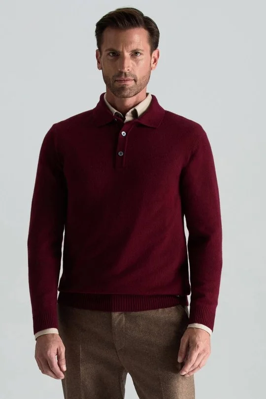 Hemington - Polo Yaka Saf Kaşmir Bordo Kazak