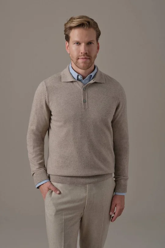 Hemington - Saf Kaşmir Polo Yaka Camel Triko Kazak (1)
