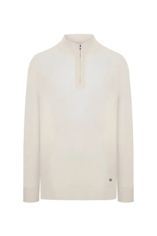 Hemington - Saf Kaşmir Polo Yaka Fermuarlı Beyaz Triko (7)