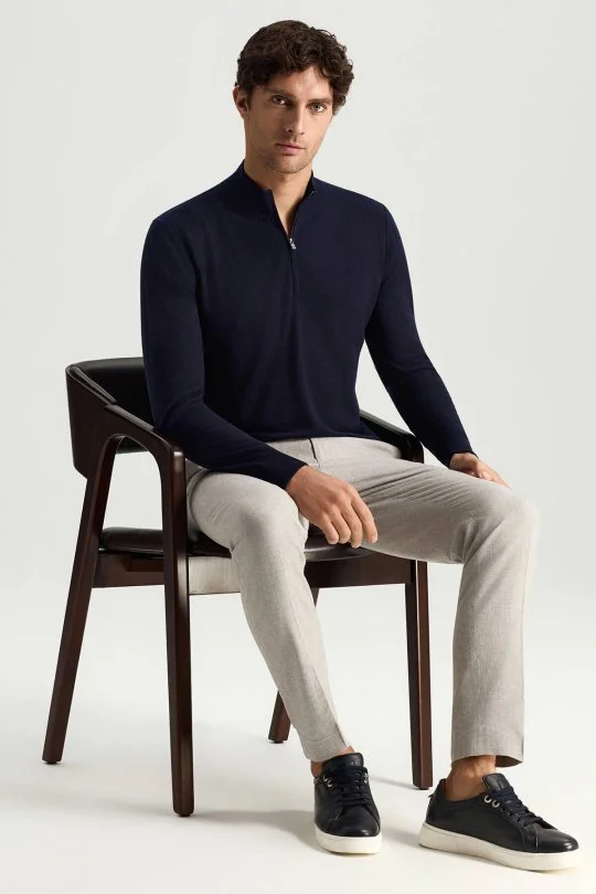 Hemington - Saf Kaşmir Polo Yaka Fermuarlı Lacivert Triko (2)