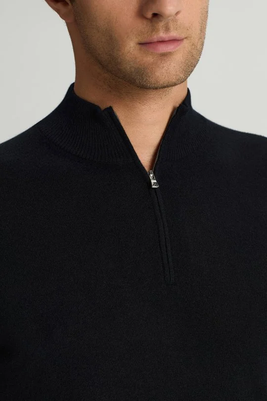 Hemington - Saf Kaşmir Polo Yaka Fermuarlı Siyah Triko (3)