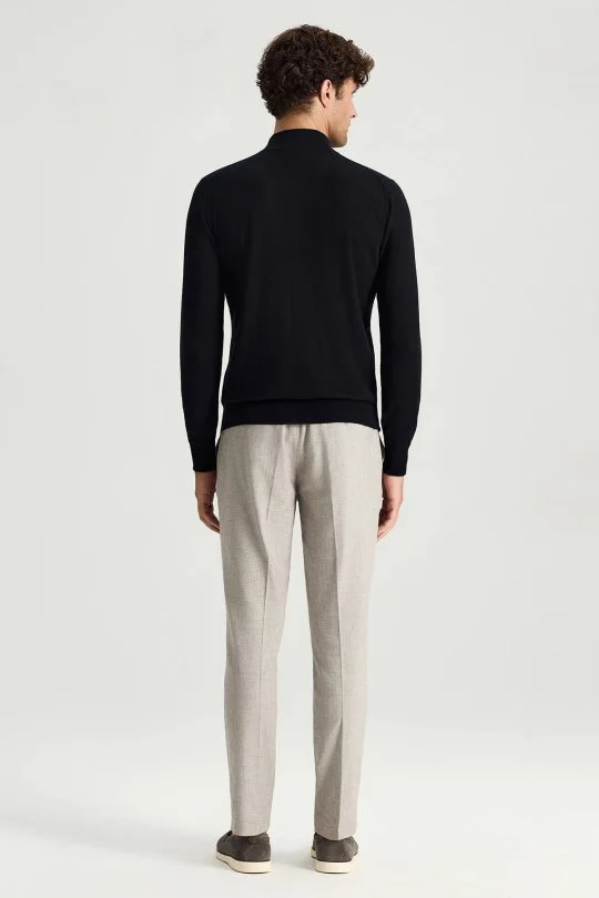 Hemington - Saf Kaşmir Polo Yaka Fermuarlı Siyah Triko (5)