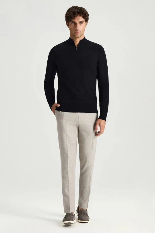 Hemington - Saf Kaşmir Polo Yaka Fermuarlı Siyah Triko (2)