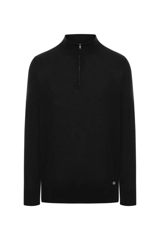 Hemington - Saf Kaşmir Polo Yaka Fermuarlı Siyah Triko (6)