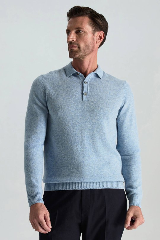 Polo Yaka Saf Kaşmir Gök Mavisi Kazak