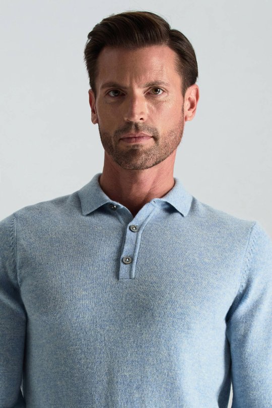 Polo Yaka Saf Kaşmir Gök Mavisi Kazak