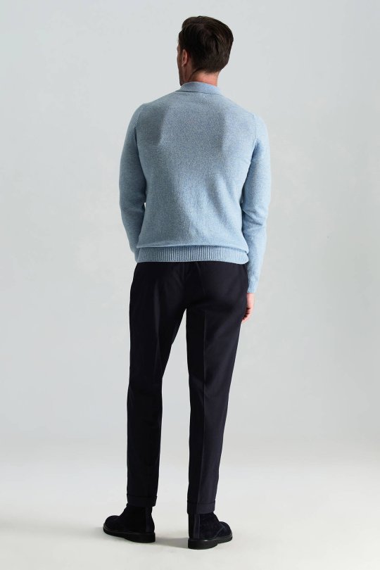 Polo Yaka Saf Kaşmir Gök Mavisi Kazak