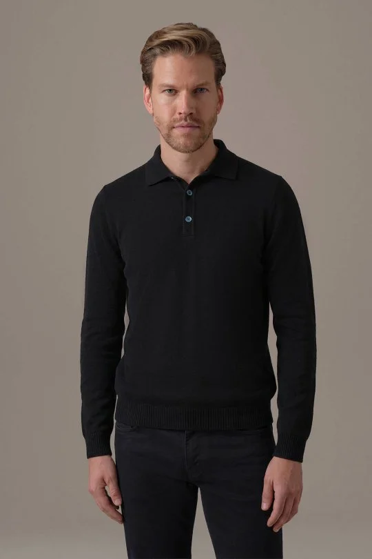 Hemington - Saf Kaşmir Siyah Polo Kazak (1)