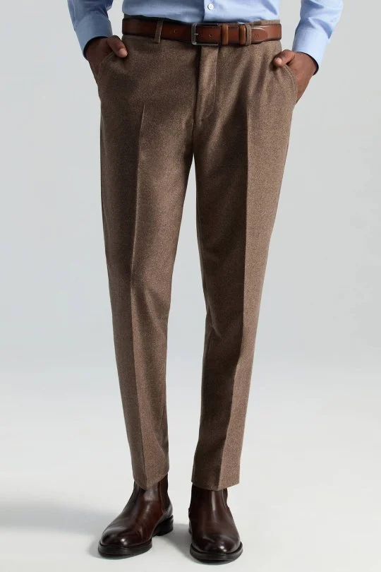 Hemington - Saf Kaşmir Tütün Rengi Chino Flanel Pantolon