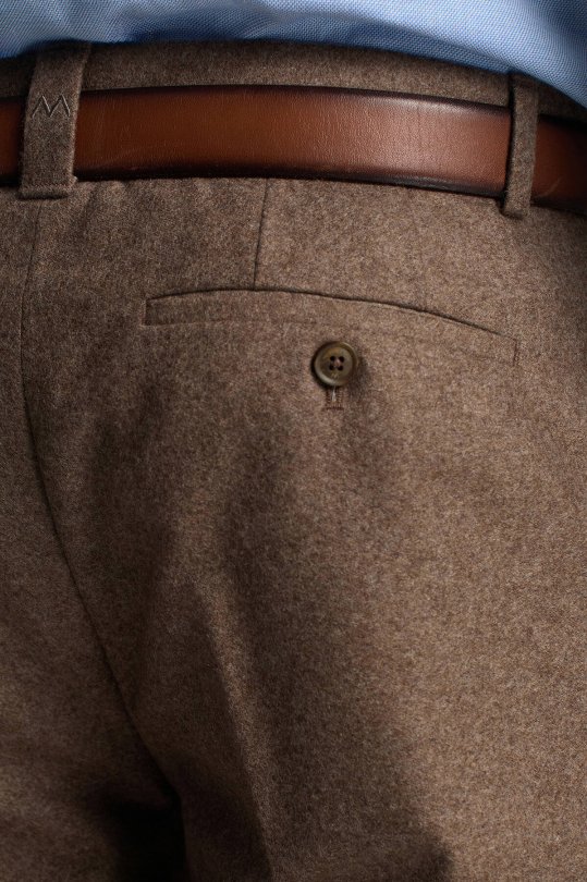 Saf Kaşmir Tütün Rengi Chino Flanel Pantolon