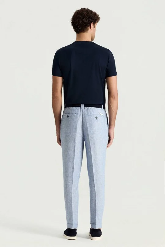 Hemington - Saf Keten Açık Mavi Pileli Pantolon (5)