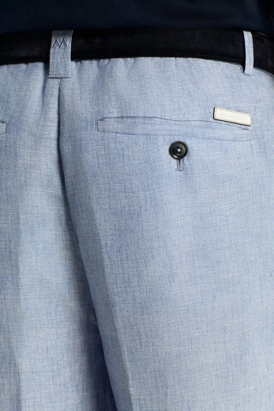 Hemington - Saf Keten Açık Mavi Pileli Pantolon (4)