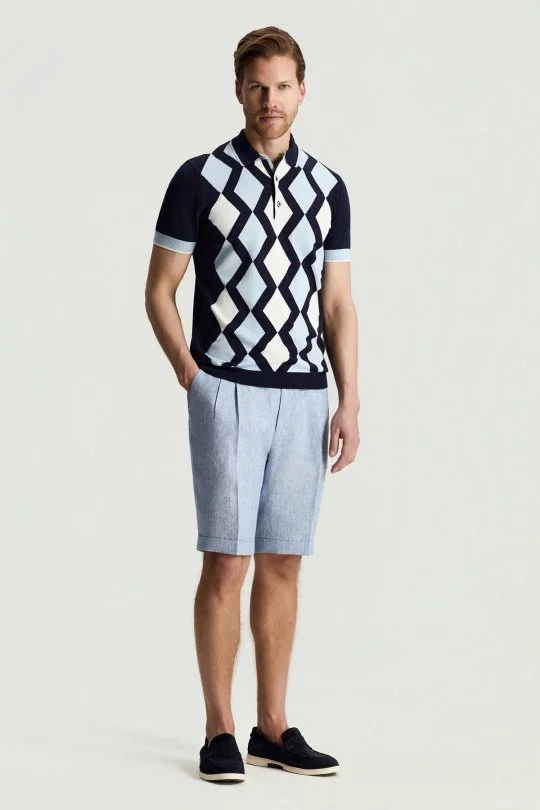 Saf Keten Açık Mavi Pileli Şort