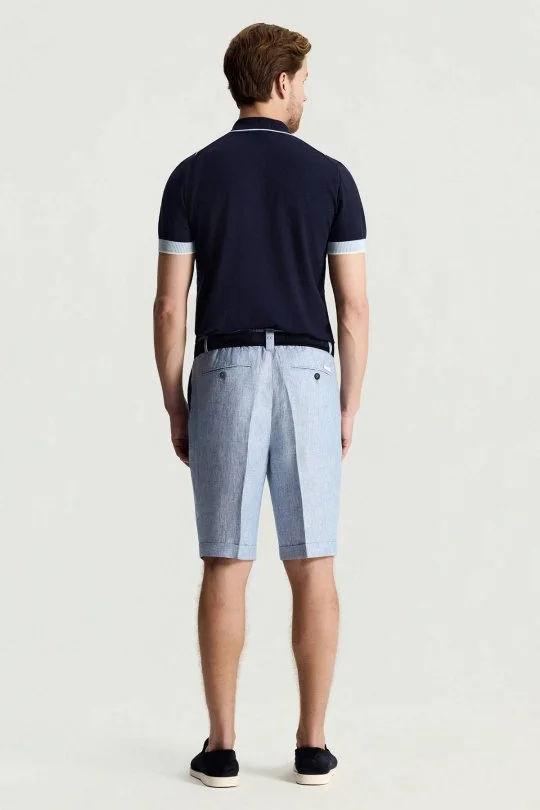 Saf Keten Açık Mavi Pileli Şort