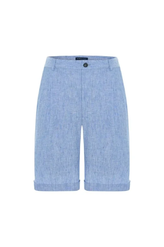Saf Keten Açık Mavi Pileli Şort