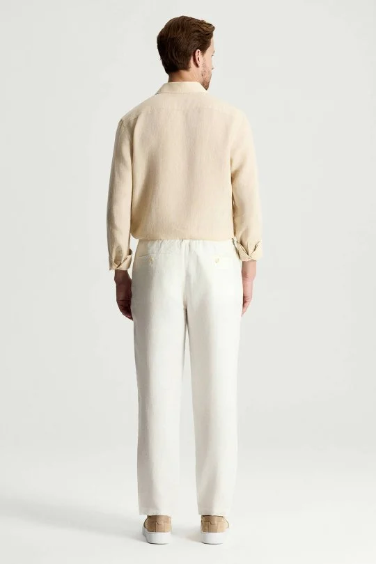 Hemington - Saf Keten Bağcıklı Beyaz Pantolon (4)